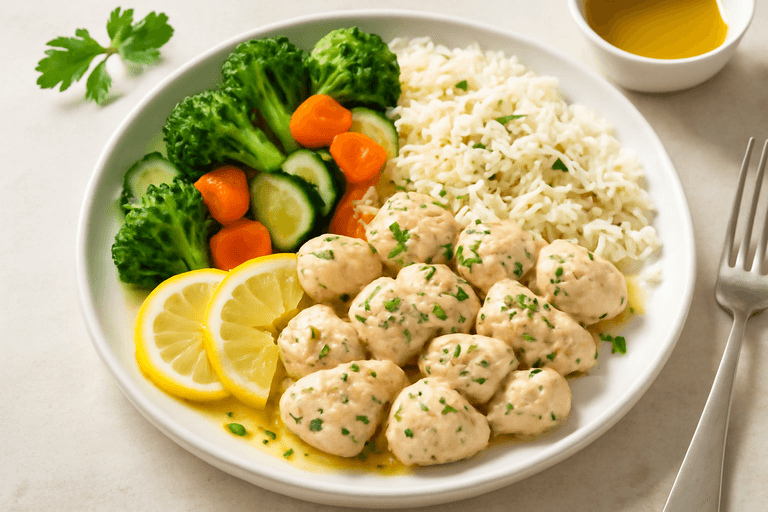 Κοτόπουλο με λαχανικά στον ατμό και ρύζι