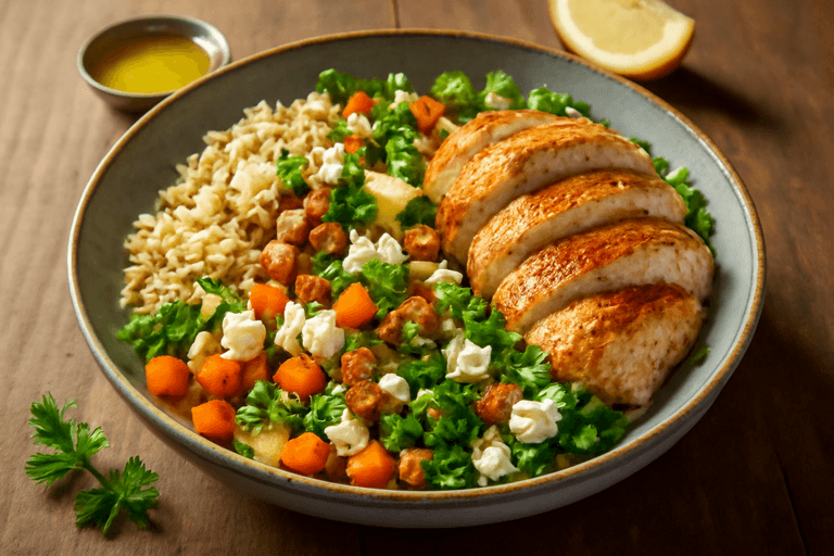 Enerji Dolu Toyuq və Qəhvəyi Düyü Salatı