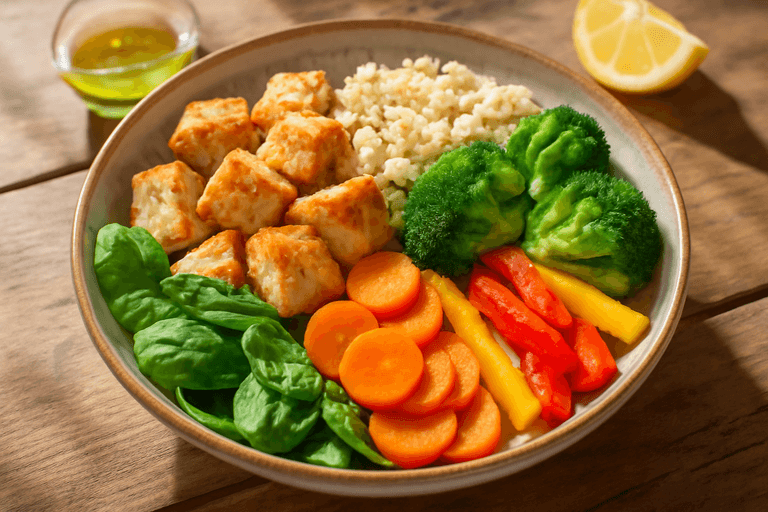 Leichter Hähnchen-Gemüse-Bowl mit Quinoa