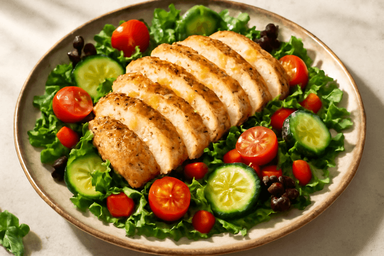 Κοτόπουλο σχάρας με τραγανή σαλάτα & βινεγκρέτ λεμονιού