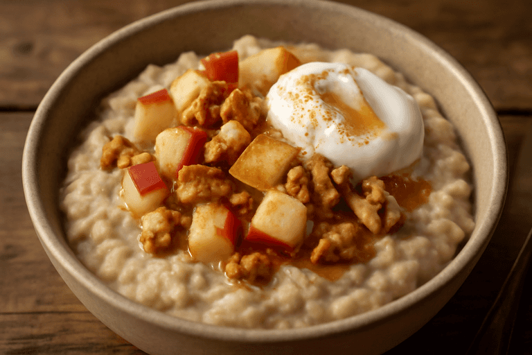Овсянка с яблоком, грецким орехом и йогуртом