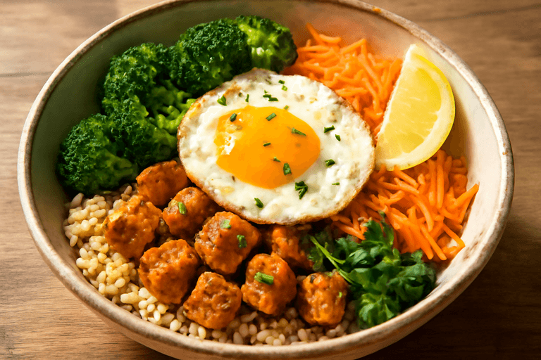 Bowl energético de pollo clásico con arroz y vegetales