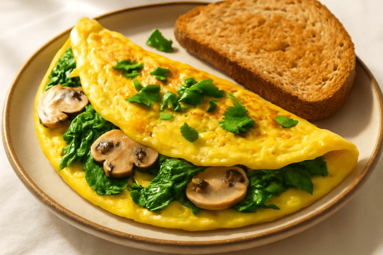 Omelette légère aux épinards et champignons