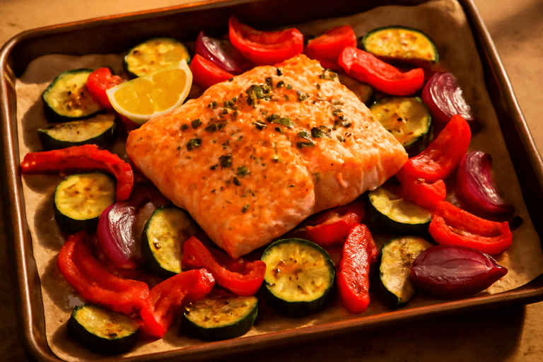 Salmone al Forno con Verdure Mediterranee