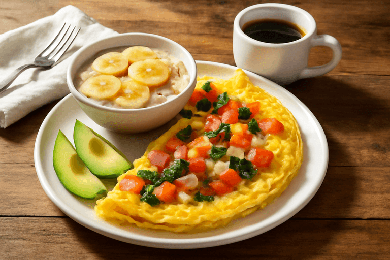 Power Desayuno Clásico: Omelette Energético con Avena y Frutas