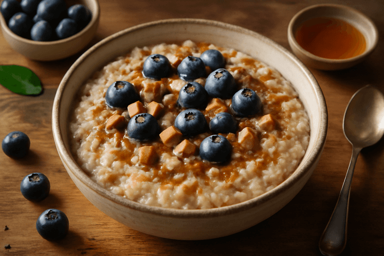 Proteinrik havregrøt med bær og mandler