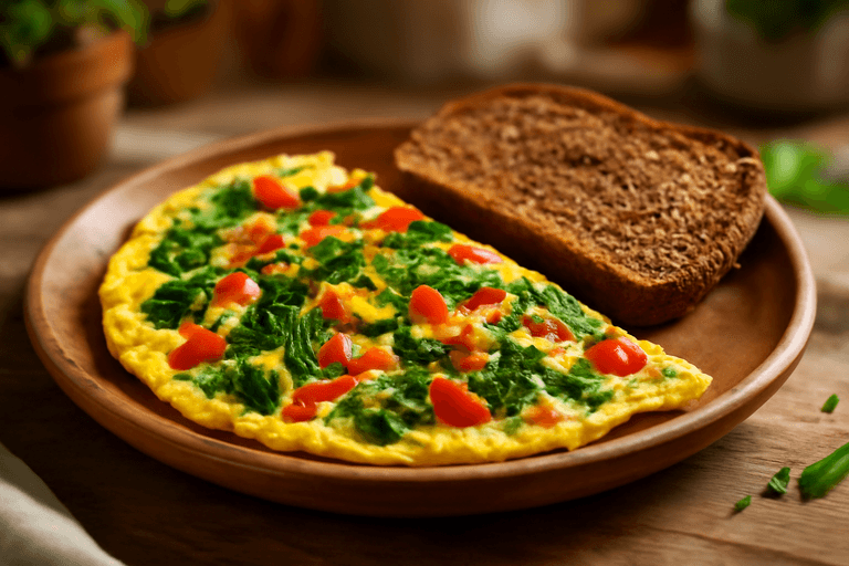 Omlet warzywny z pełnoziarnistym tostem