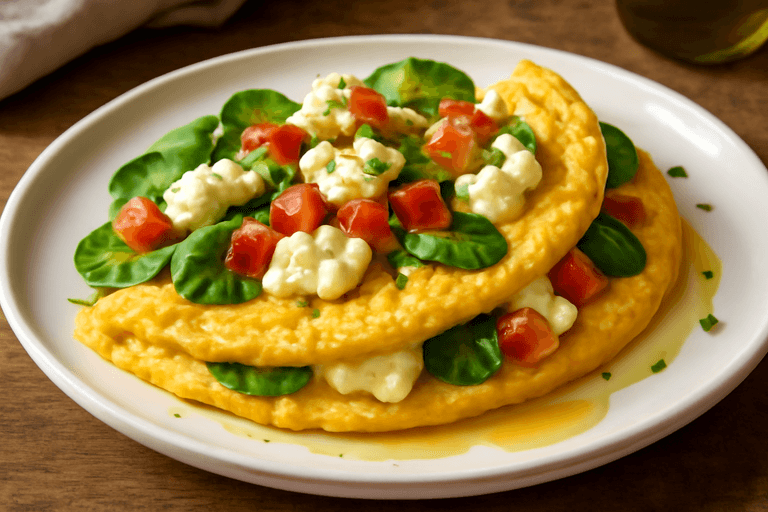 Omelette Clásica Alta en Proteína con Espinacas y Tomate