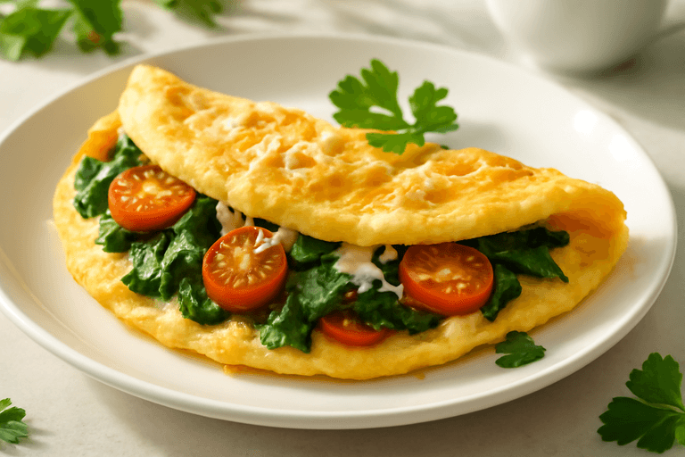 Omelette protéinée aux épinards et tomates
