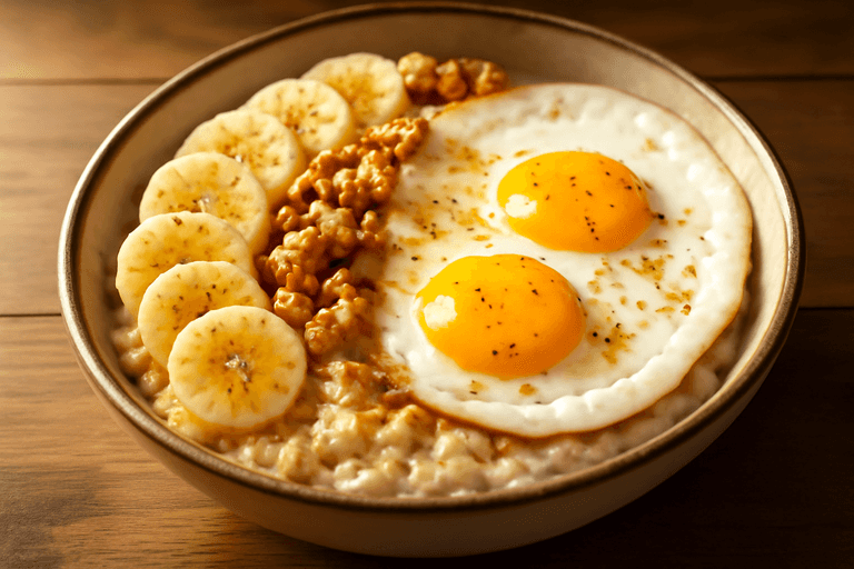 Desayuno energético clásico: Tazón de avena súper cargado con huevo y plátano