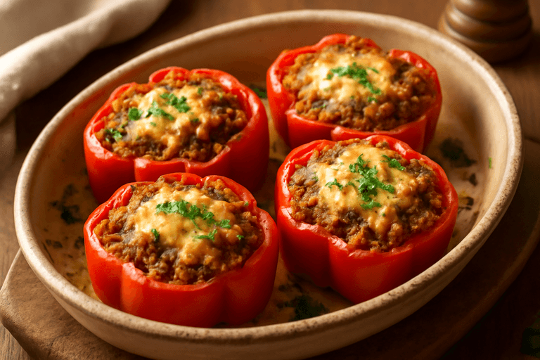 Klassieke Gevulde Paprika’s met Mager Gehakt en Groenten