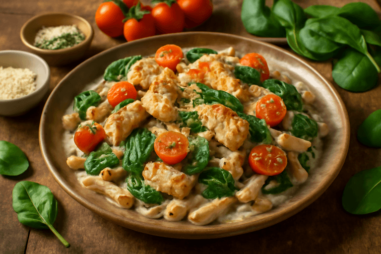 Proteinrik kycklingpasta med grönsaker