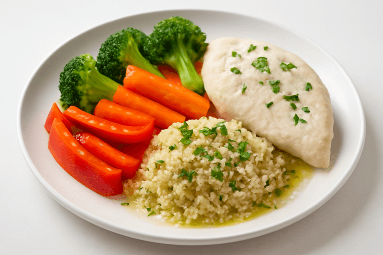 Ελαφρύ Κοτόπουλο με Λαχανικά στον Ατμό και Κινόα