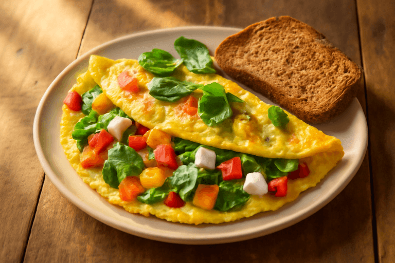 Omletă clasică cu legume și pâine integrală