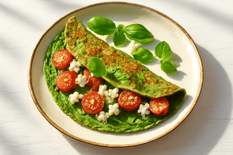 Klassisk grön omelett med feta och tomat