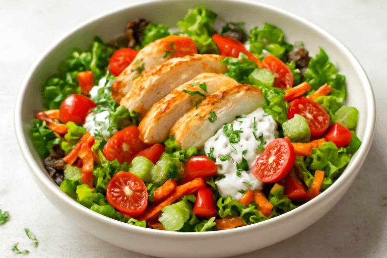 Leichter Hähnchen-Gemüse-Salat mit Joghurt-Dressing