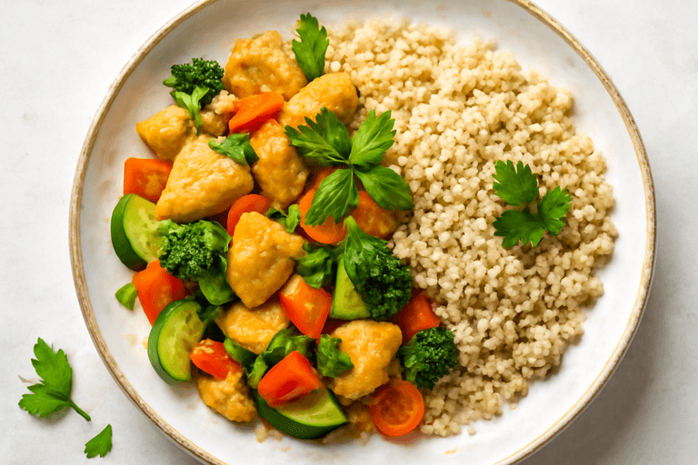 Hähnchen-Gemüsepfanne mit Kräutern & Quinoa
