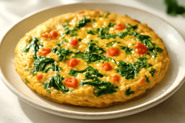 Tortilla clásica de espinaca y tomate