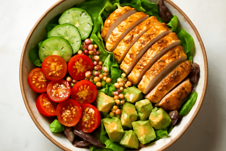 Kleurrijke Kipsalade met Avocado en Citroenvinaigrette