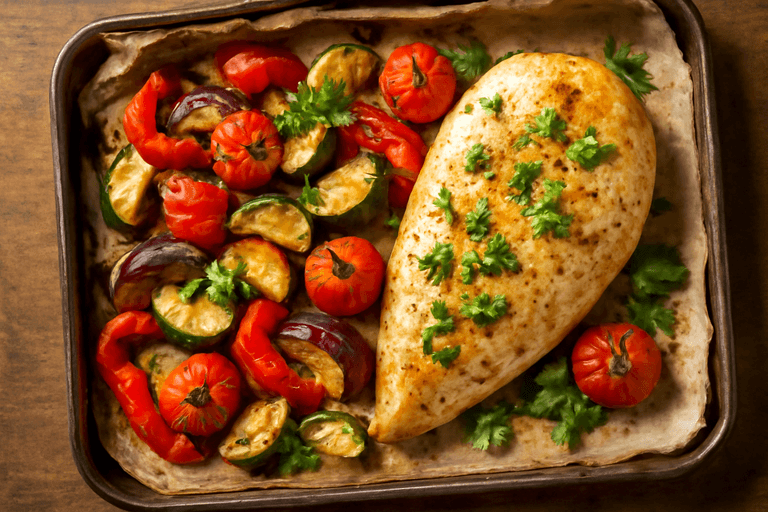 Kleurrijke Mediterraanse Kipfilet met Geroosterde Groenten