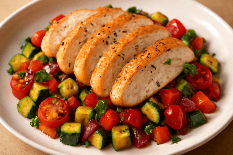 Gebratene Hähnchenbrust mit mediterranem Gemüse