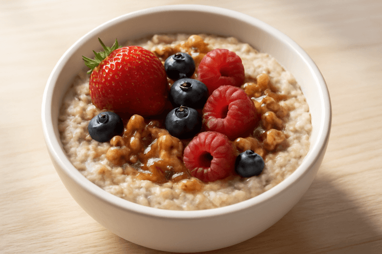 Klassisches Frühstücks-Protein-Porridge mit Beeren
