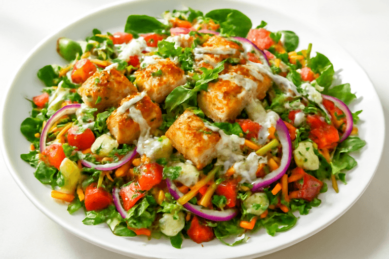 Leichter mediterraner Hähnchen-Gemüse-Salat