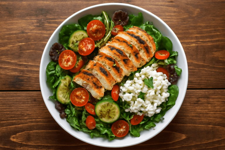 Salată clasică de pui cu legume proaspete și dressing ușor