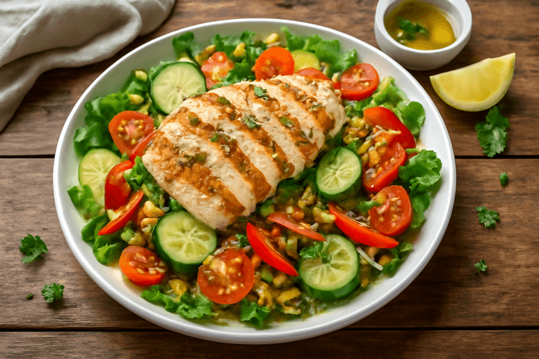 Salade de poulet grillé aux légumes croquants