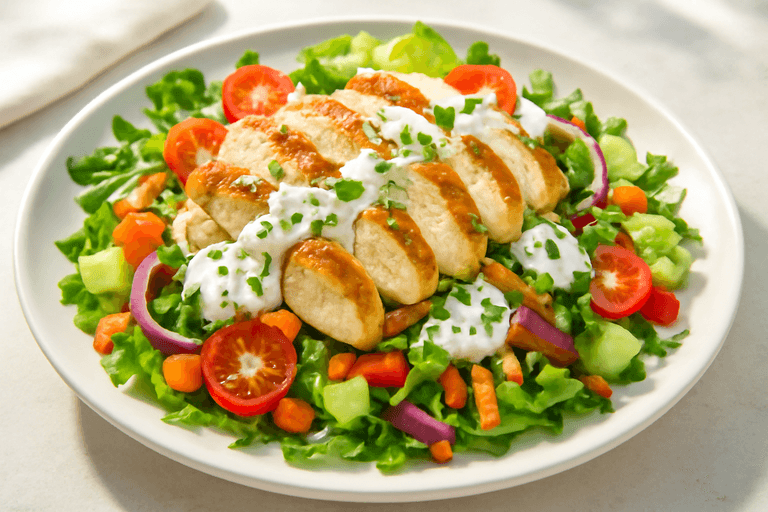 Leichter Hähnchen-Gemüse-Salat mit Joghurt-Dressing