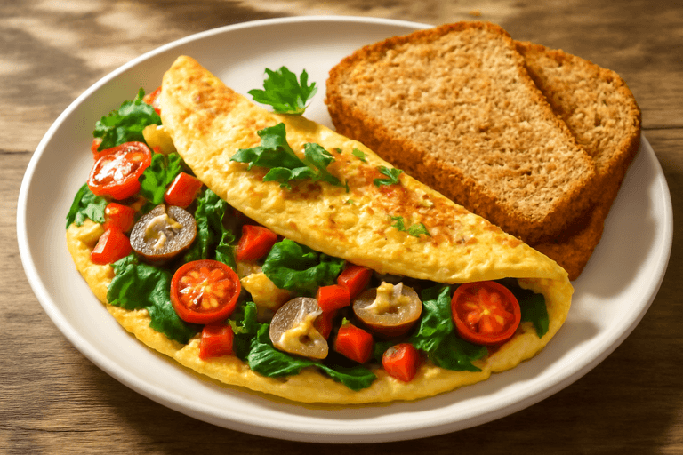 Proteinreiches Gemüse-Omelett mit Vollkorntoast