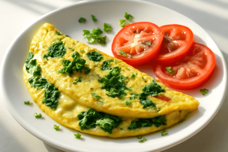 Proteinrik klassisk omelett med spenat och tomat