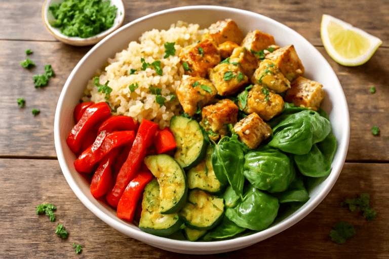 Kyckling- och Quinoasallad med Rostade Grönsaker