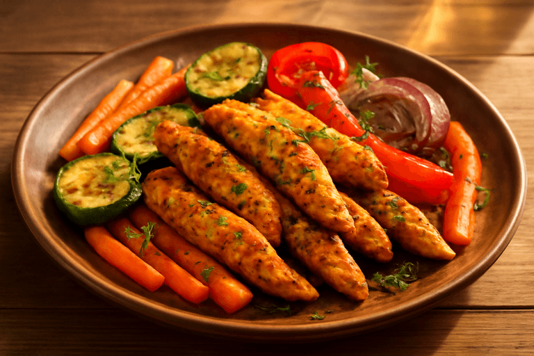 Poulet rôti aux herbes et légumes grillés