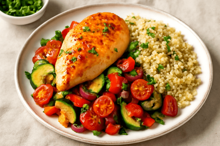 Hähnchenbrust mit mediterranem Gemüse und Quinoa