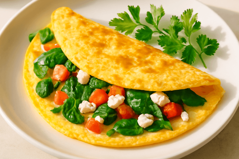 Proteinrik klassisk omelett med spenat och tomat
