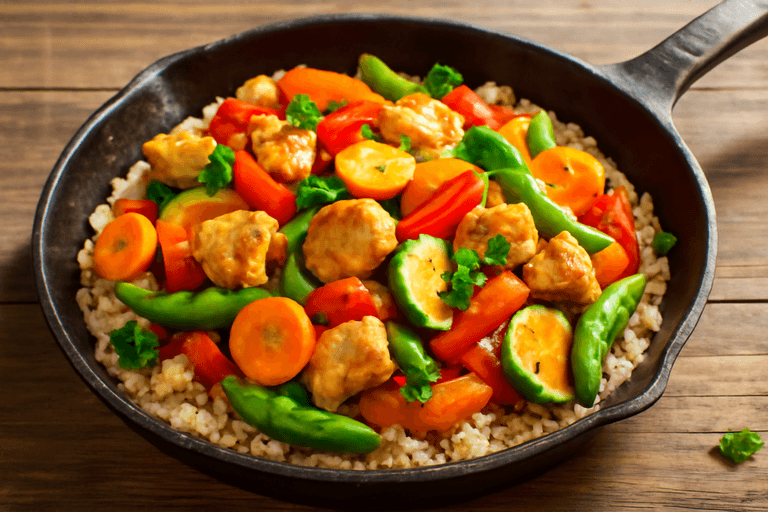 Lätt kycklingpanna med grönsaker & fullkornsris