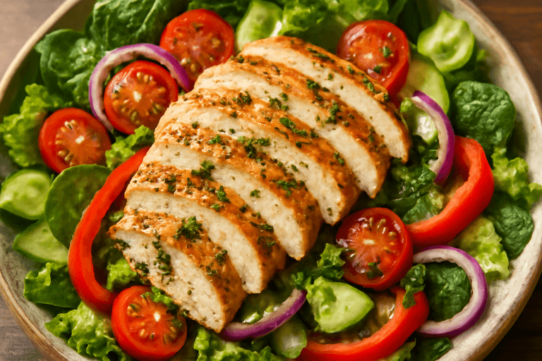 Klassisk kycklingsallad med örtvinägrett