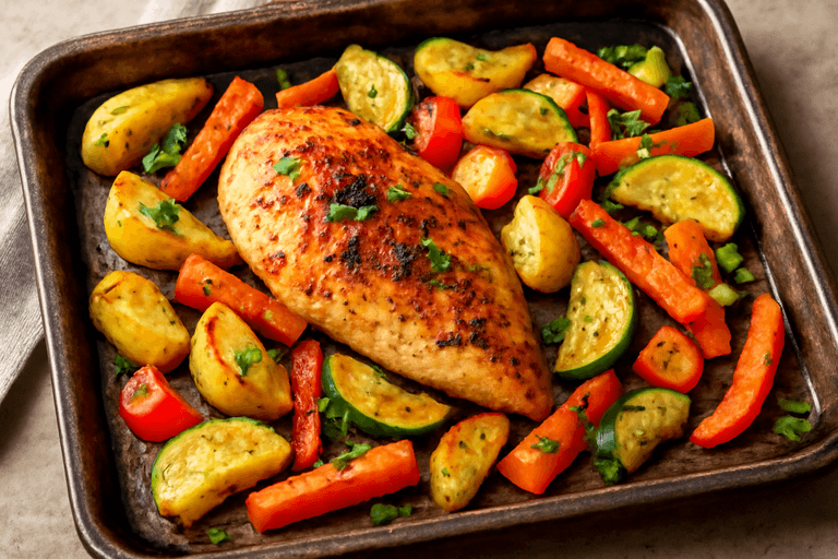 Κοτόπουλο ψητό με λαχανικά στον φούρνο