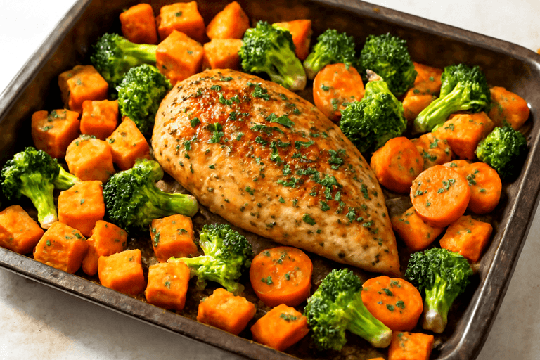 Κοτόπουλο με Γλυκοπατάτα και Λαχανικά στον Φούρνο