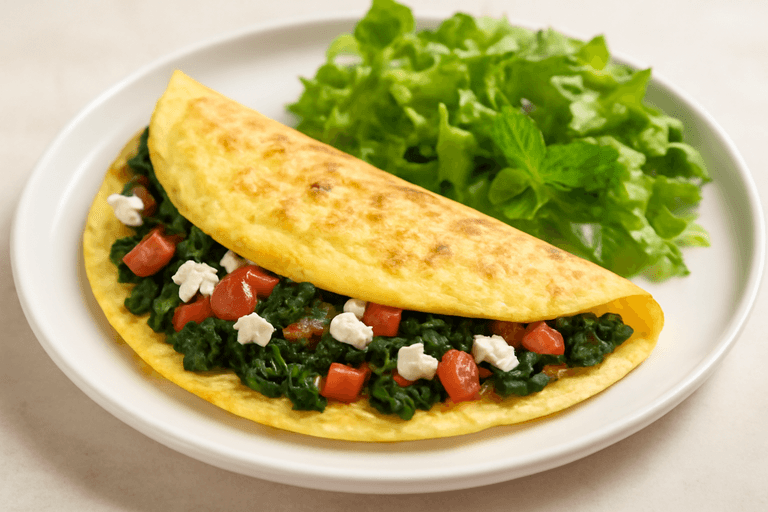 Omelette minceur aux épinards et feta