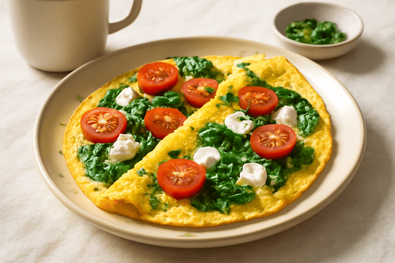 Omelette santé aux épinards et tomates cerises
