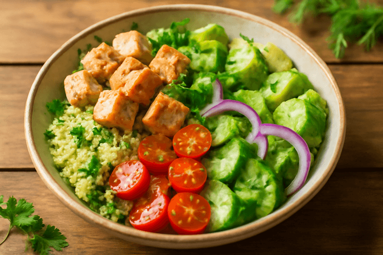 Лёгкий куриный салат с авокадо и киноа