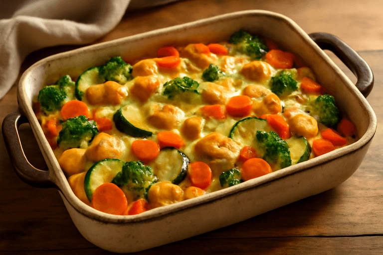Leichter Hähnchen-Gemüse-Auflauf