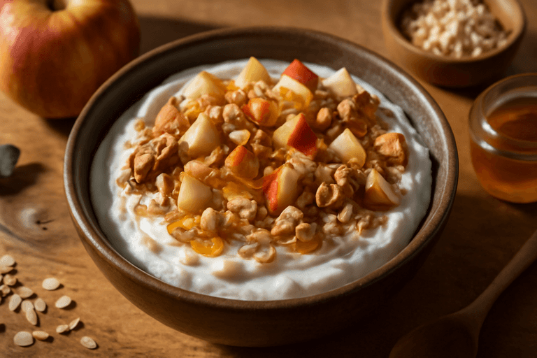 Proteinreicher Frühstücks-Quark mit Apfel und Walnüssen