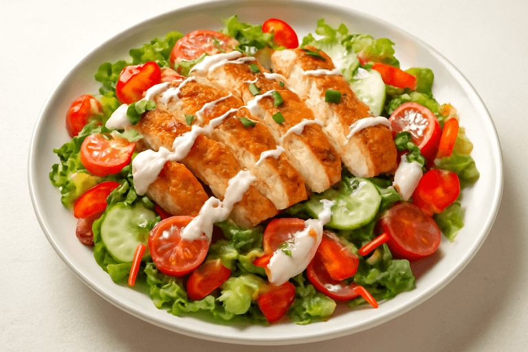 Leichter Hähnchen-Gemüse-Salat mit Joghurt-Dressing