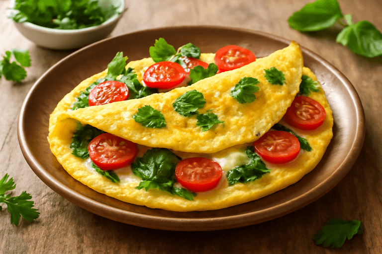Omelette légère aux épinards et tomates