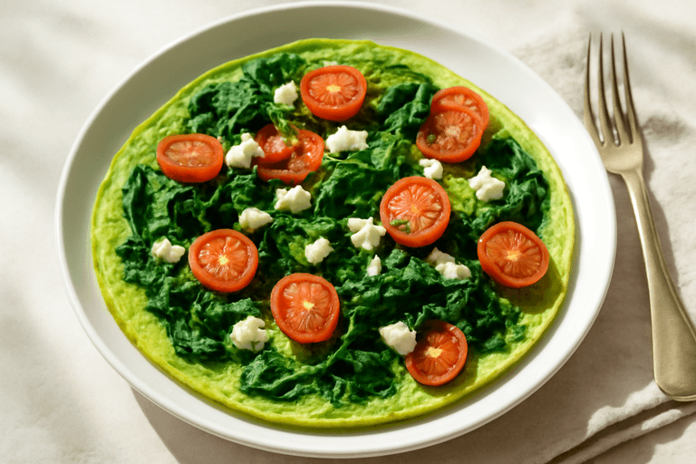 Klassisk grön omelett med tomat och feta