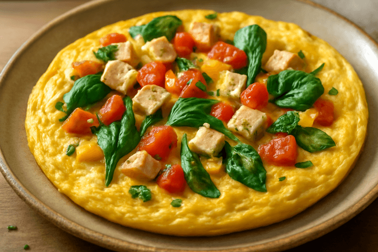 Завтрак чемпиона: омлет с курицей и овощами