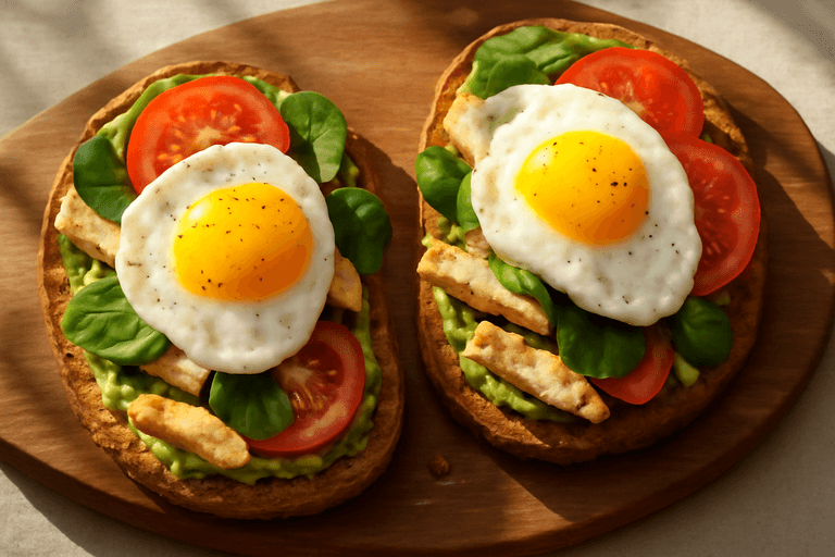Tostadas Clásicas con Huevo, Aguacate y Pollo a la Plancha